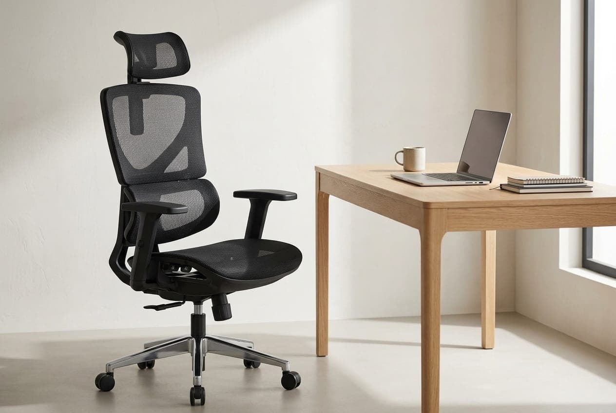 OdinLake L1 big-and-tall full-mesh ergonomic office chair with a high back and headrest in a home office